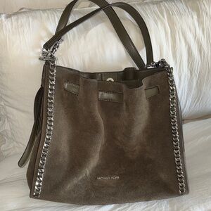 Michael Kors Olive Suede Shoulder Bag with Chain